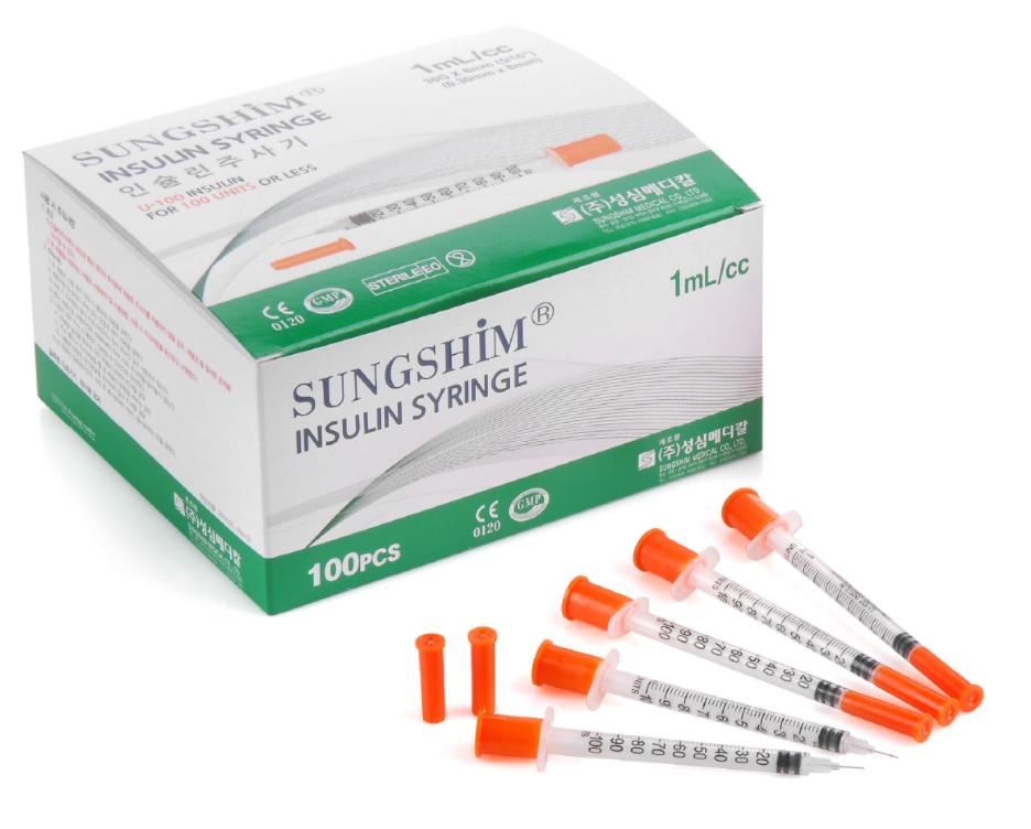 Sungshim Insulin Syringe 1ml/cc, 30G x 13mm (1/2'') - 100pcs
